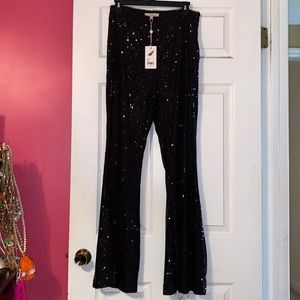 Chelsea & Violet Black Sequin Flare Pants